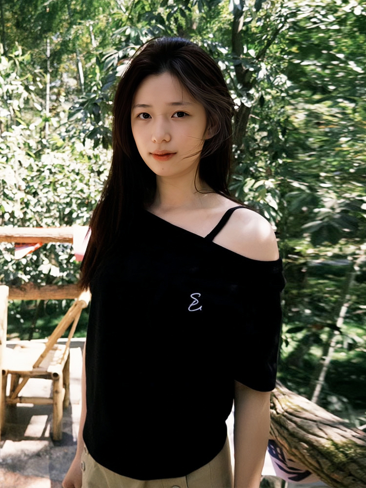 Vintage Off-Shoulder Black T-Shirt for Women - Summer 2025, Short Sleeve, Loose Fit, Slimming Casual Trend Vintage Off-Shoulder Black T-Shirt for Women - Summer 2025, Short Sleeve, Loose Fit, Slimming Casual Trend