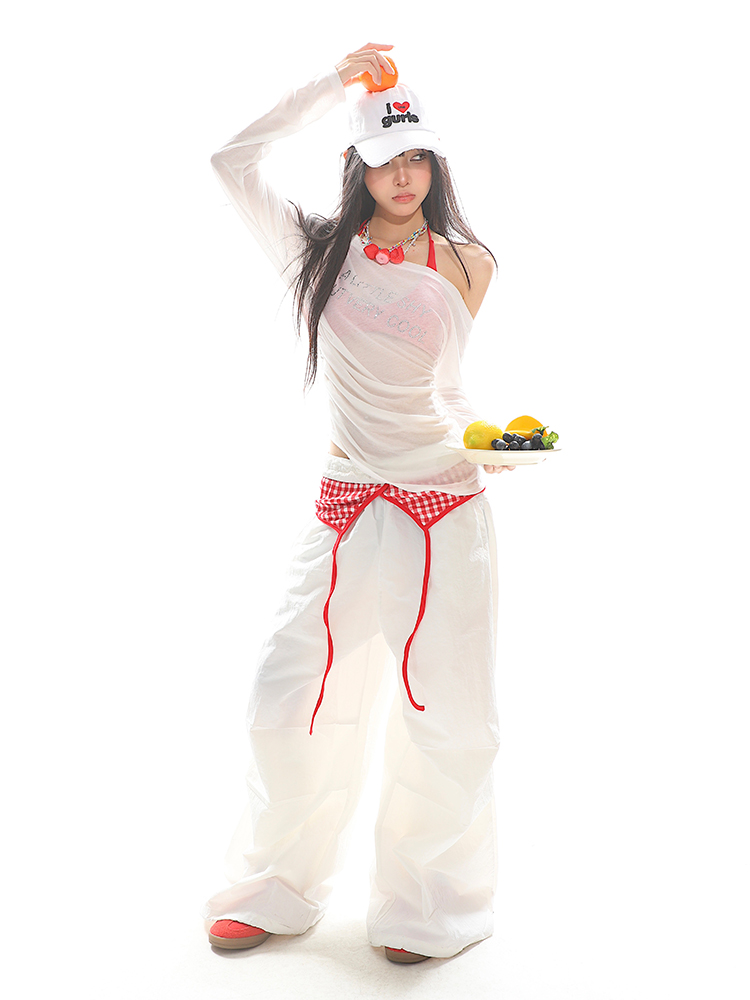 Vintage Off-Shoulder Long Sleeve T-Shirt for Women - Sheer Ruffled Summer Top, Waist-Defined Sun Protection, Hot Girl Style Vintage Off-Shoulder Long Sleeve T-Shirt for Women - Sheer Ruffled Summer Top, Waist-Defined Sun Protection, Hot Girl Style