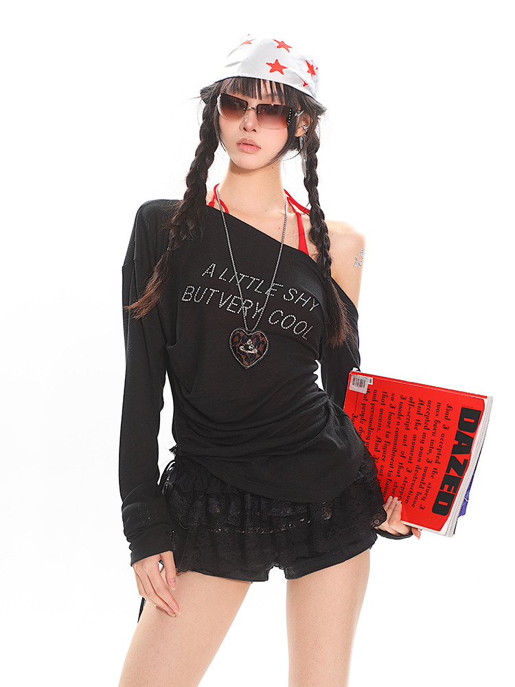 Vintage Off-Shoulder Long Sleeve T-Shirt for Women - Sheer Ruffled Summer Top, Waist-Defined Sun Protection, Hot Girl Style Vintage Off-Shoulder Long Sleeve T-Shirt for Women - Sheer Ruffled Summer Top, Waist-Defined Sun Protection, Hot Girl Style