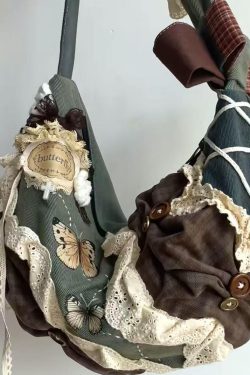 Vintage Patchwork Dumpling Bag - Large Capacity Canvas Tote with Lace Detail, Stylish Commuting Shoulder Crossbody Handbag