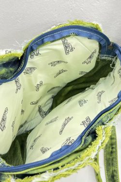 Vintage Patchwork Washed Fringe Denim Heart Crossbody Bag - Trendy Underarm Shoulder Bag for Y2K Style Enthusiasts