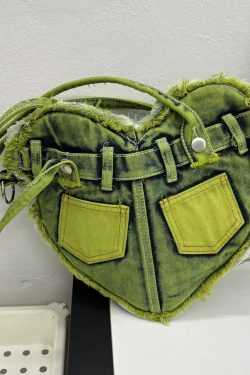 Vintage Patchwork Washed Fringe Denim Heart Crossbody Bag - Trendy Underarm Shoulder Bag for Y2K Style Enthusiasts