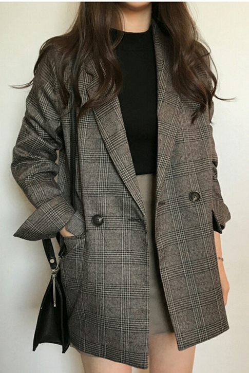 Vintage Plaid Blazer for Women - Korean Style Suit for Spring and Autumn, Perfect for Petite and Plus Size Fashion