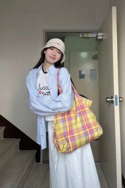 Vintage Plaid Orange Large Capacity Canvas Shoulder Bag - Versatile Commuter Tote for Fashion Lovers