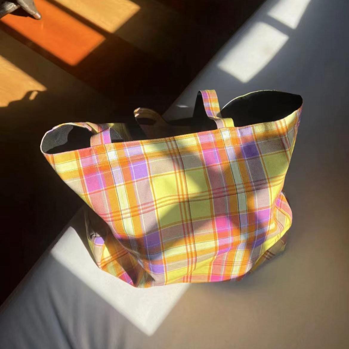 Vintage Plaid Orange Large Capacity Canvas Shoulder Bag - Versatile Commuter Tote for Fashion Lovers Vintage Plaid Orange Large Capacity Canvas Shoulder Bag - Versatile Commuter Tote for Fashion Lovers