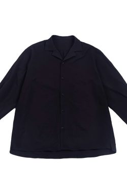 Vintage Pleated Cuban Collar Long Sleeve Shirt Jacket for Men and Women - Japanese Retro Loose Fit Spring Autumn Style