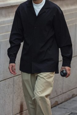 Vintage Pleated Cuban Collar Long Sleeve Shirt Jacket for Men and Women - Japanese Retro Loose Fit Spring Autumn Style