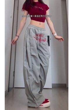Vintage Pleated Curved Knife Work Pants for Women, Loose Wide-Leg Hip-Hop Street Style Casual Trousers, Y2K Fashion