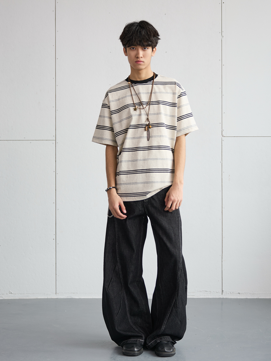 Vintage Pleated Deconstructed Denim Knife Jeans for Men - Baggy Wide-Leg Long Pants, Retro 90s Style, Non-Fading Fashion Statement Vintage Pleated Deconstructed Denim Knife Jeans for Men - Baggy Wide-Leg Long Pants, Retro 90s Style, Non-Fading Fashion Statement