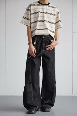 Vintage Pleated Deconstructed Denim Knife Jeans for Men - Baggy Wide-Leg Long Pants, Retro 90s Style, Non-Fading Fashion Statement