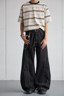 Vintage Pleated Deconstructed Denim Knife Jeans for Men - Baggy Wide-Leg Long Pants, Retro 90s Style, Non-Fading Fashion Statement