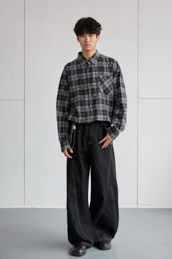 Vintage Pleated Deconstructed Denim Knife Jeans for Men - Baggy Wide-Leg Long Pants, Retro 90s Style, Non-Fading Fashion Statement