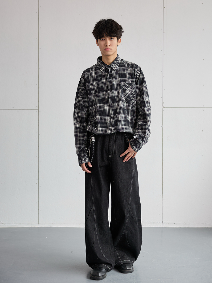 Vintage Pleated Deconstructed Denim Knife Jeans for Men - Baggy Wide-Leg Long Pants, Retro 90s Style, Non-Fading Fashion Statement Vintage Pleated Deconstructed Denim Knife Jeans for Men - Baggy Wide-Leg Long Pants, Retro 90s Style, Non-Fading Fashion Statement