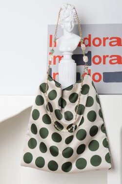 Vintage Polka Dot Rose Shoulder Bag for Women, High-Quality Faux Silk Tote, Chinese Style Niche Design