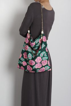 Vintage Polka Dot Rose Shoulder Bag for Women, High-Quality Faux Silk Tote, Chinese Style Niche Design