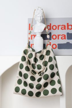 Vintage Polka Dot Rose Shoulder Bag for Women, High-Quality Faux Silk Tote, Chinese Style Niche Design