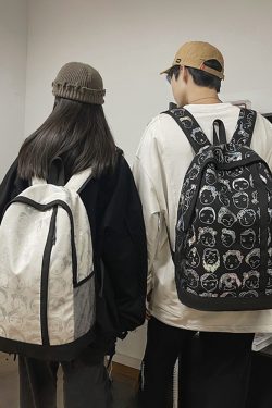 Vintage Print High Street Backpack for Students - Large Capacity Couple Backpack, Trendy College Style