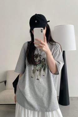 Vintage Printed Short Sleeve T-Shirt for Women - Summer Loose Cartoon Top in Sun Grapefruit Careless Snow Design