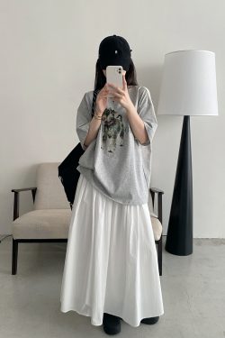 Vintage Printed Short Sleeve T-Shirt for Women - Summer Loose Cartoon Top in Sun Grapefruit Careless Snow Design