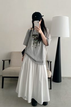 Vintage Printed Short Sleeve T-Shirt for Women - Summer Loose Cartoon Top in Sun Grapefruit Careless Snow Design