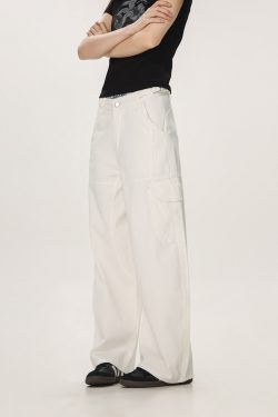 Vintage Red Casual Work Pants for Men and Women - Unisex Loose Straight Leg Design with Slightly Flared Style