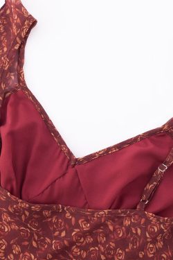 Vintage Red Floral Elegant V-Neck Long Dress for Women - French Style Holiday Dress 2025 Summer Fashion