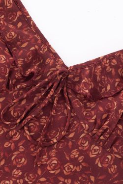 Vintage Red Floral Elegant V-Neck Long Dress for Women - French Style Holiday Dress 2025 Summer Fashion