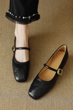 Vintage Red Mary Jane Shoes for Women - Chunky Heels, Genuine Leather, Square Toe, Open Toe Strap - 90s Y2K Style