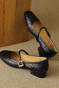 Vintage Red Mary Jane Shoes for Women - Chunky Heels, Genuine Leather, Square Toe, Open Toe Strap - 90s Y2K Style