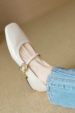 Vintage Red Mary Jane Shoes for Women - Chunky Heels, Genuine Leather, Square Toe, Open Toe Strap - 90s Y2K Style