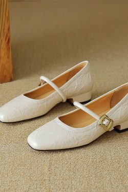 Vintage Red Mary Jane Shoes for Women - Chunky Heels, Genuine Leather, Square Toe, Open Toe Strap - 90s Y2K Style