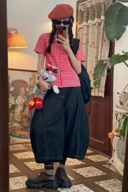 Vintage Red Plaid Short Sleeve Shirt with Lapel - Summer Slim Fit Casual Versatile Top for 90s Inspired Style