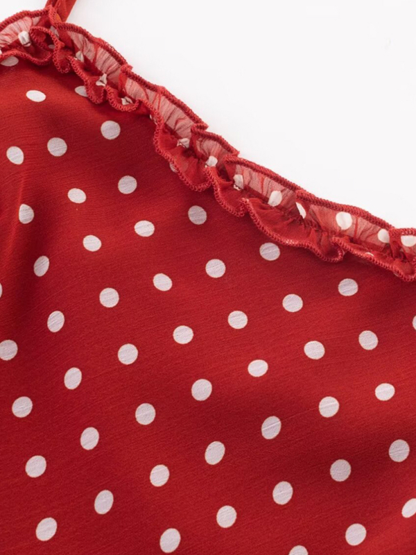 Vintage Red Polka Dot Long Strap Dress for Women - French Style Summer 2025 Fashion, Perfect for 90s and Y2K Inspired Looks Vintage Red Polka Dot Long Strap Dress for Women - French Style Summer 2025 Fashion, Perfect for 90s and Y2K Inspired Looks