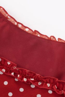 Vintage Red Polka Dot Long Strap Dress for Women - French Style Summer 2025 Fashion, Perfect for 90s and Y2K Inspired Looks