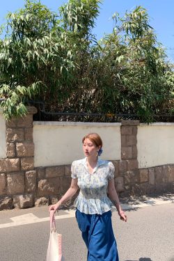 Vintage Retro Butterfly Floral Short Sleeve Shirt for Women - Summer Loose Fit Waist-Drawstring Collared Top, Y2K Style