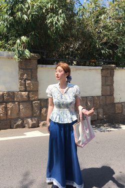 Vintage Retro Butterfly Floral Short Sleeve Shirt for Women - Summer Loose Fit Waist-Drawstring Collared Top, Y2K Style