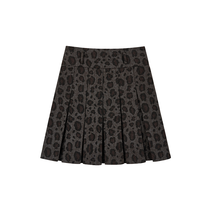 Vintage Retro Leopard Print A-Line Skirt - Low Waist Dark Gray Pleated Long Skirt for Spring and Autumn Fashion Trends Vintage Retro Leopard Print A-Line Skirt - Low Waist Dark Gray Pleated Long Skirt for Spring and Autumn Fashion Trends