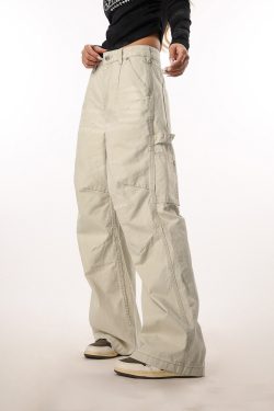 Vintage Ripped Work Pants for Women and Men - Straight Loose Wide-Leg Casual Flared Trousers - Retro 90s Style