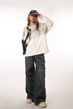 Vintage Ripped Work Pants for Women and Men - Straight Loose Wide-Leg Casual Flared Trousers - Retro 90s Style