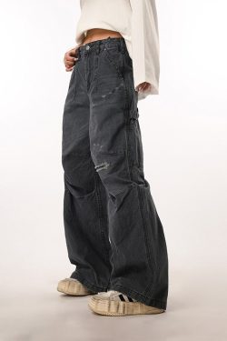 Vintage Ripped Work Pants for Women and Men - Straight Loose Wide-Leg Casual Flared Trousers - Retro 90s Style