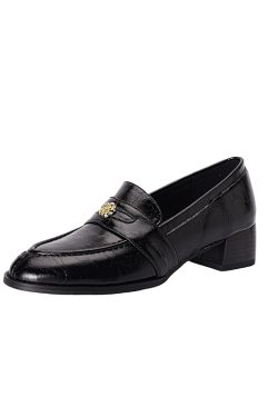 Vintage Roman-Style Camellia Pointed Loafers for Women - Chunky Heels, Slip-On Design, Y2K Fashion, Italian Corso Venezia Inspired