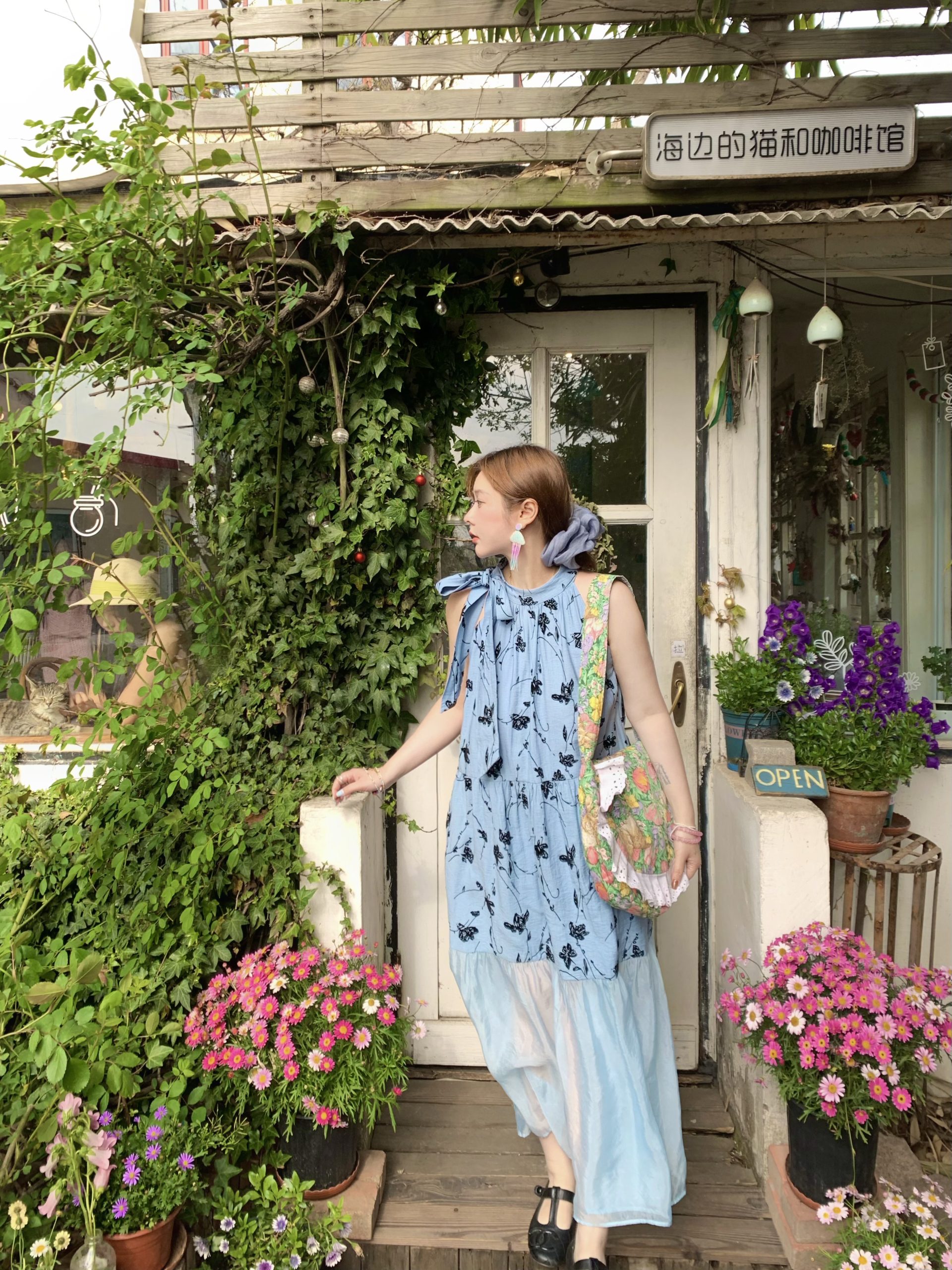 Vintage Rose Sea Wave French Print Sheer Halter Dress - Women's Summer Loose Retro Maxi Dress for Boho Style Vintage Rose Sea Wave French Print Sheer Halter Dress - Women's Summer Loose Retro Maxi Dress for Boho Style