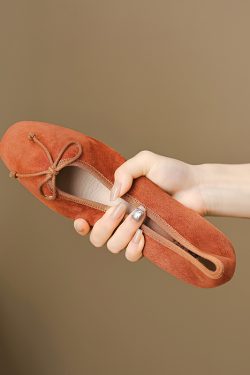Vintage Sheepskin Moccasin Flat Shoes for Women – Soft Sole Bow Ballet Design, Italian Style, Super Soft Comfort