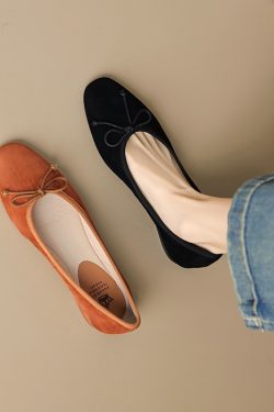Vintage Sheepskin Moccasin Flat Shoes for Women – Soft Sole Bow Ballet Design, Italian Style, Super Soft Comfort