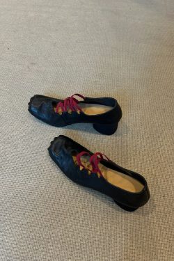 Vintage Sheepskin Pleated Square-Toe Cross-Strap High-Heeled Ballet Mary Jane Shoes - Chunky Heel, Pig-Nose Style