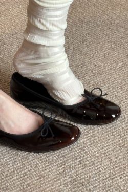 Vintage Sheepskin Round Toe Bowknot Ballet Flats for Women - Elegant Slip-On Commuting Flat Shoes