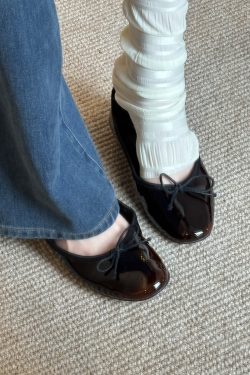 Vintage Sheepskin Round Toe Bowknot Ballet Flats for Women - Elegant Slip-On Commuting Flat Shoes