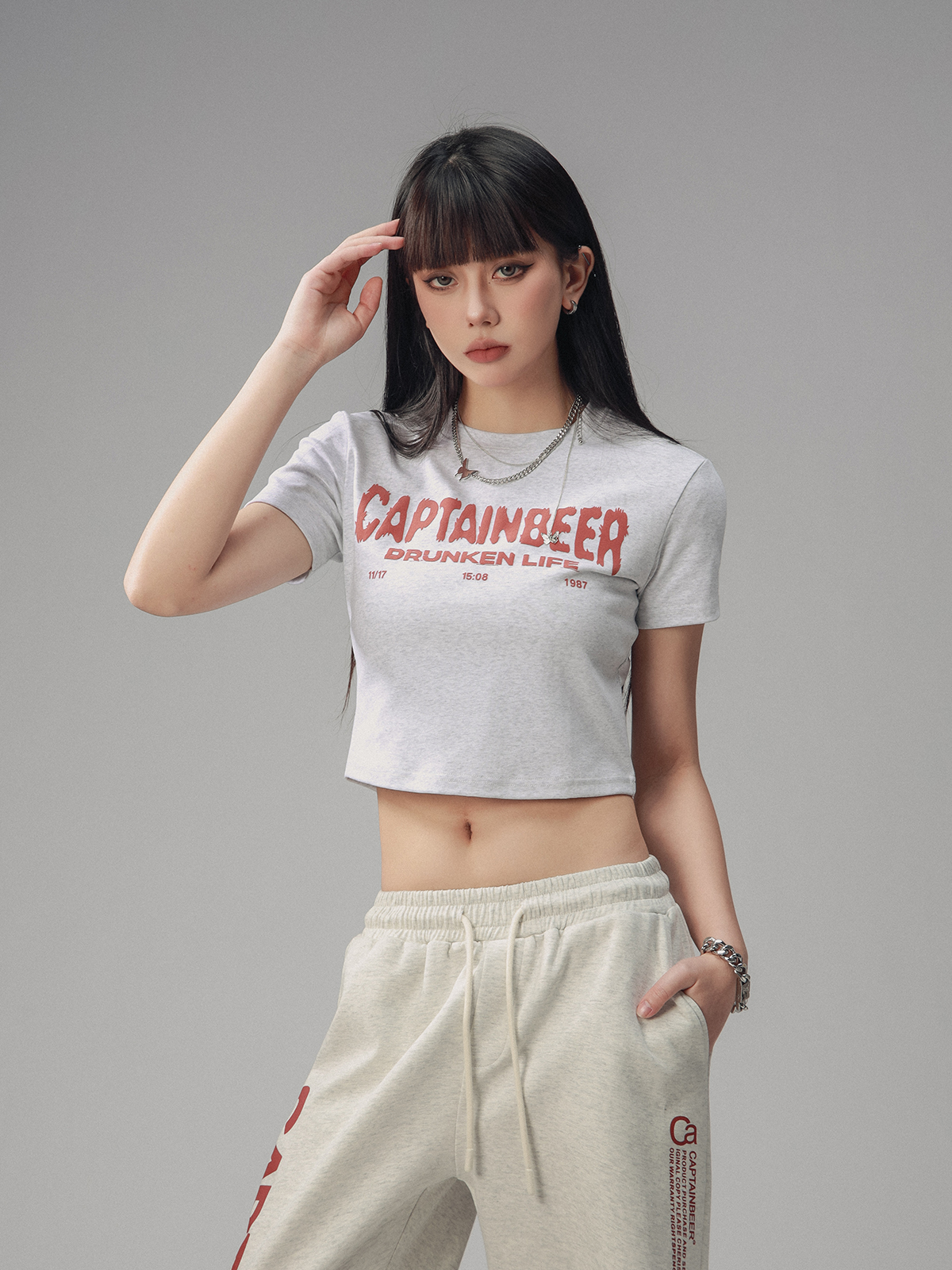 Vintage Slim Fit Cropped T-Shirt for Women - American Beer Team Captain Design, Summer Dance Style, Trendy Short Sleeve Top Vintage Slim Fit Cropped T-Shirt for Women - American Beer Team Captain Design, Summer Dance Style, Trendy Short Sleeve Top