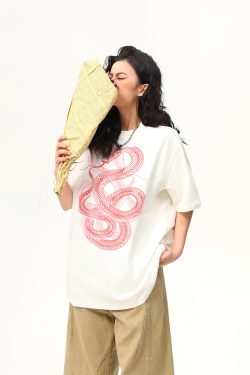 Vintage Snake Print Round Neck Short Sleeve T-Shirt for Men and Women - 2025 Summer Loose Couple Top, Y2K Style