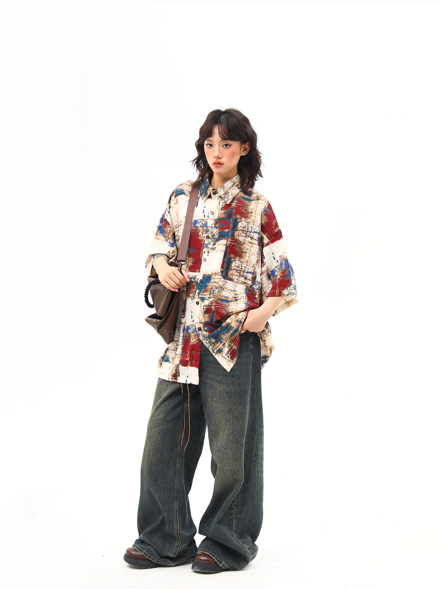 Vintage Splatter Design Short Sleeve Shirt for Women | Retro American Style, Trendy 90s Aesthetic Fashion Top Vintage Splatter Design Short Sleeve Shirt for Women | Retro American Style, Trendy 90s Aesthetic Fashion Top